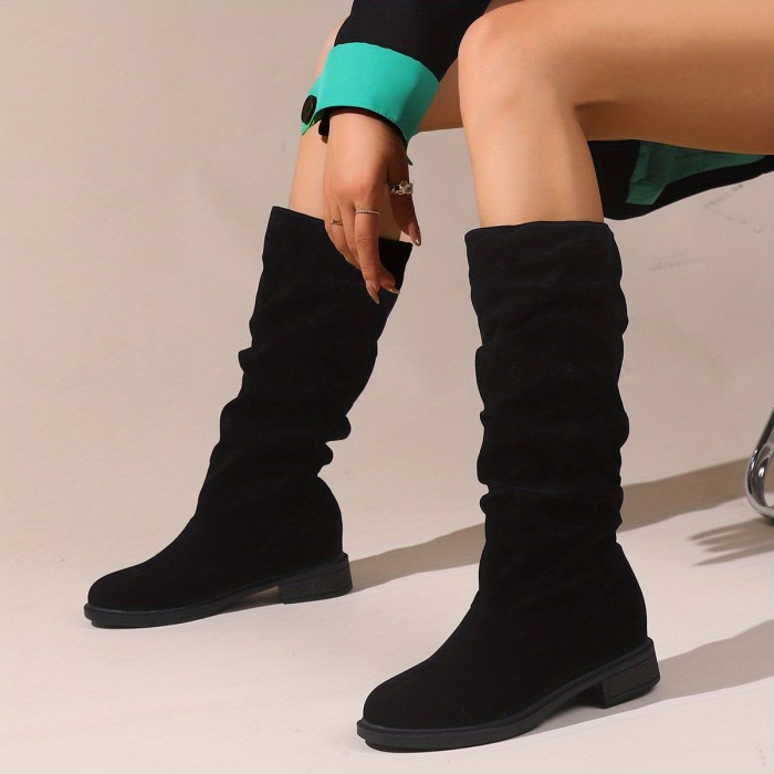 Women's Slouchy Mid Calf Boots, Comfortable Round Toe Pull On Shoes, Classic Boots For Koningsdag\u002FKing's Day