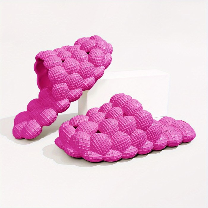 Womens Solid Hue Pillow-Soft Bubble Slides - Ultra Cushioned Comfort for Effortless Luxury