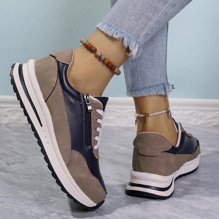 Women's Fashion Sneakers with Side Zipper - Comfortable, Non-Slip Thick Sole Casual Shoes for All Seasons