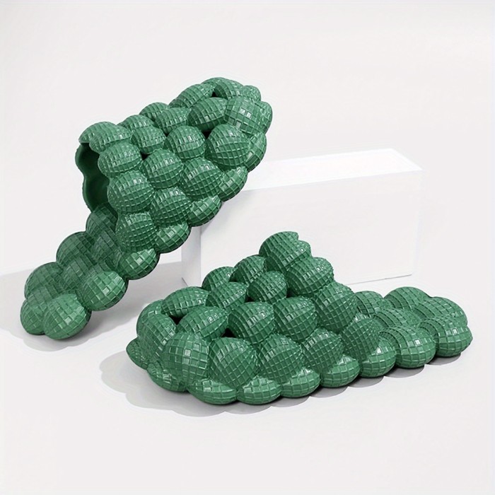 Womens Solid Hue Pillow-Soft Bubble Slides - Ultra Cushioned Comfort for Effortless Luxury