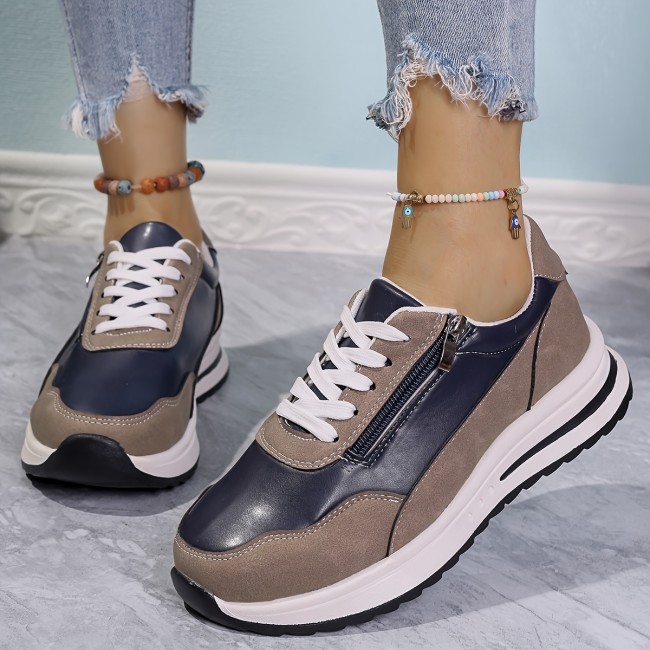 Women's Fashion Sneakers with Side Zipper - Comfortable, Non-Slip Thick Sole Casual Shoes for All Seasons