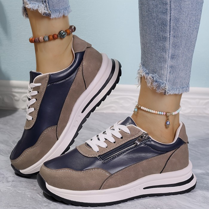 Women's Fashion Sneakers with Side Zipper - Comfortable, Non-Slip Thick Sole Casual Shoes for All Seasons