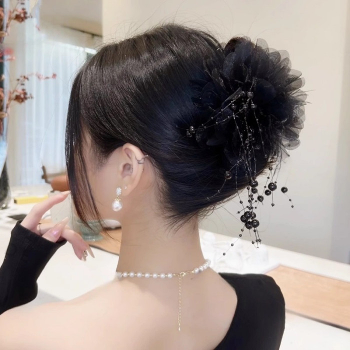 Elegant Peony Flower & Bead Tassel Hair Clip - Versatile Styling Accessory for Women, Perfect for Everyday Use