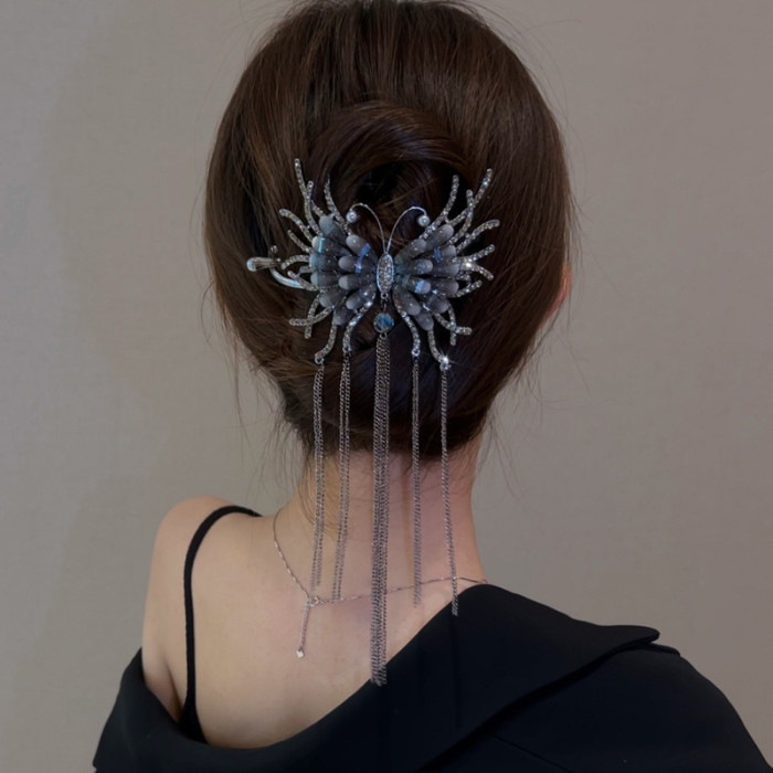 1pc Exquisite Simple Niche Design Butterfly Tassel Twisted Hair Clips for Women Daily New Year and Valentine'S Day Birthday Gift Jewelry - Elegant Temperament Back of the Head Women'S Headpieces