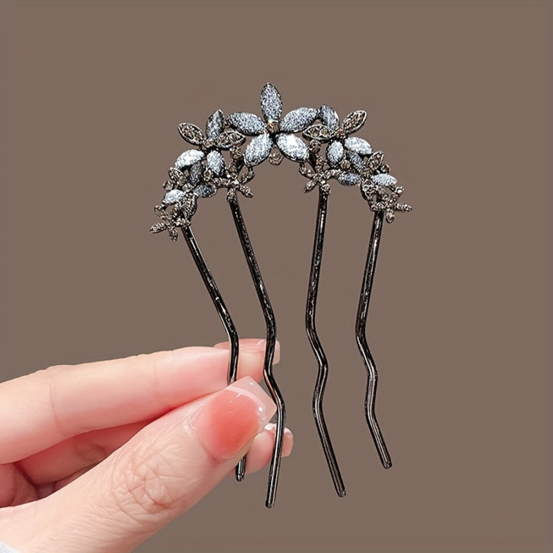 Vintage Blue Floral Hair Clip - Vintage Style, Iron Material with Faux Diamond Accents for Stunning Hairstyles
