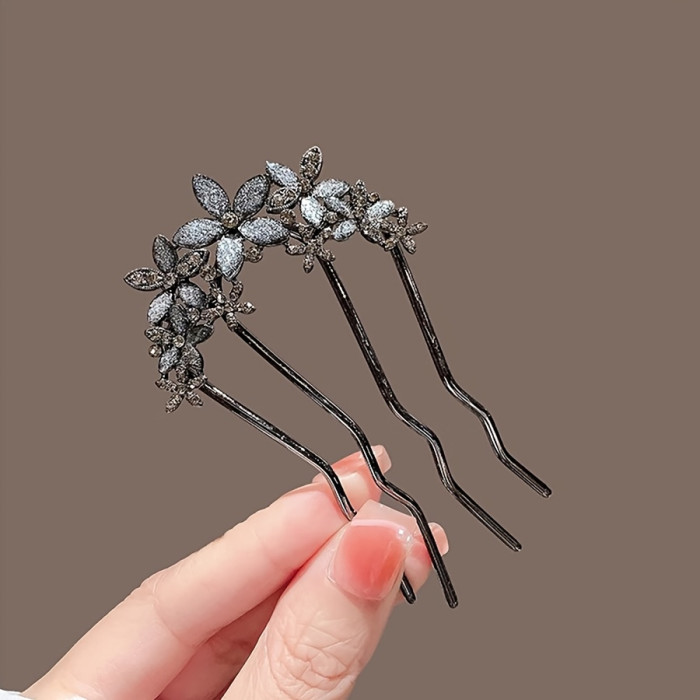 Vintage Blue Floral Hair Clip - Vintage Style, Iron Material with Faux Diamond Accents for Stunning Hairstyles
