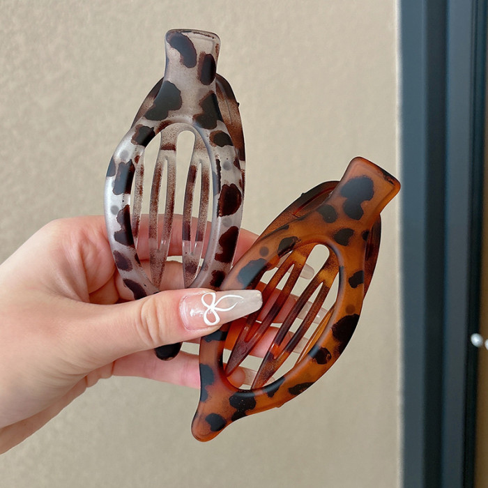 3pcs Elegant Leopard Print Oval Hair Clips for Women - Matte Finish, Acrylic, Perfect for Styling & Updos