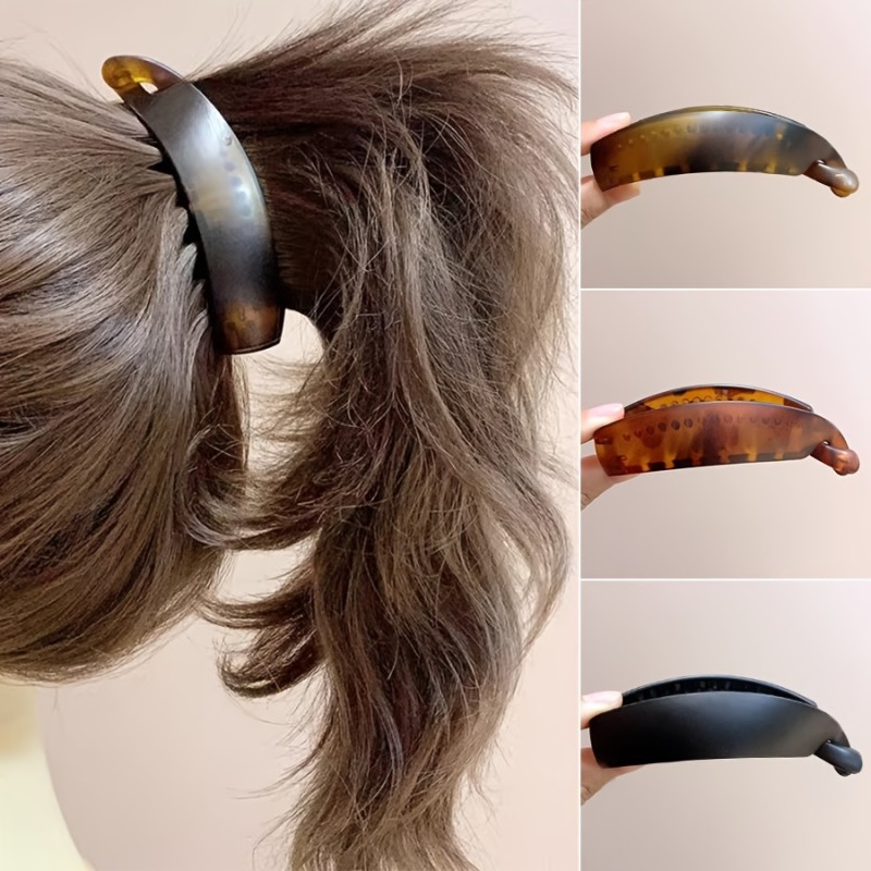 3pcs Elegant High Ponytail Banana Clips, Solid Color Plastic Hair Clamps, Vintage Style Korean Grip, Seamless Vertical Hair Accessories for Women, Perfect for Valentine'S Day Gift