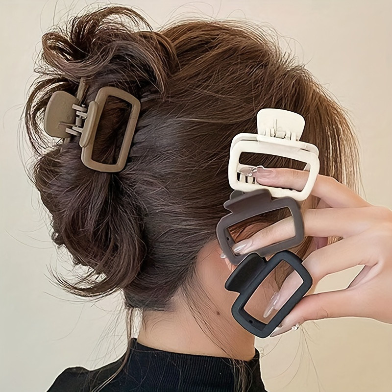 4-Piece Set Elegant Matte Square Hair Claws for Women and Girls - Multifunctional Fashion Shark Clips, Suitable for Ponytails and Updos, Made of Durable Plastic, Medium Size