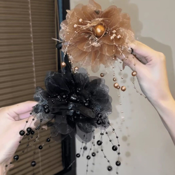 Elegant Peony Flower & Bead Tassel Hair Clip - Versatile Styling Accessory for Women, Perfect for Everyday Use
