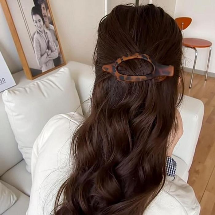 3pcs Elegant Leopard Print Oval Hair Clips for Women - Matte Finish, Acrylic, Perfect for Styling & Updos
