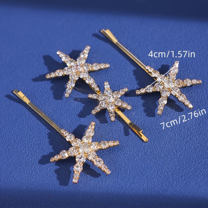 3pcs Elegant Minimalist Star Hair Clips Set, Alloy Rhinestone Embellished, Simple Luxe Six-Pointed Star Hairpins for Women, Suitable for Ages 14+, for Ramadan Gifts