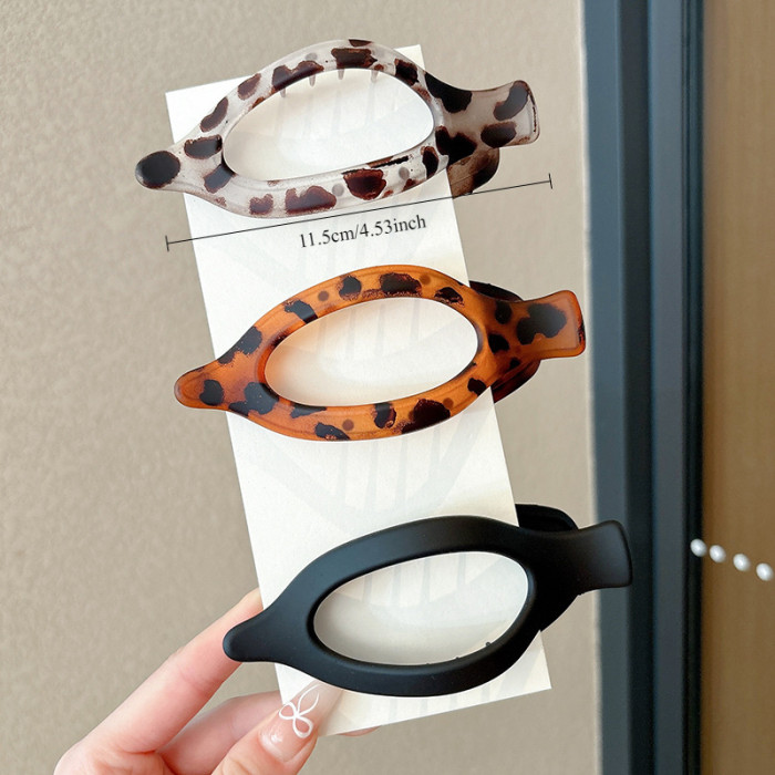 3pcs Elegant Leopard Print Oval Hair Clips for Women - Matte Finish, Acrylic, Perfect for Styling & Updos
