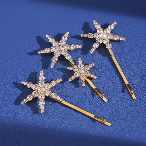 3pcs Elegant Minimalist Star Hair Clips Set, Alloy Rhinestone Embellished, Simple Luxe Six-Pointed Star Hairpins for Women, Suitable for Ages 14+, for Ramadan Gifts