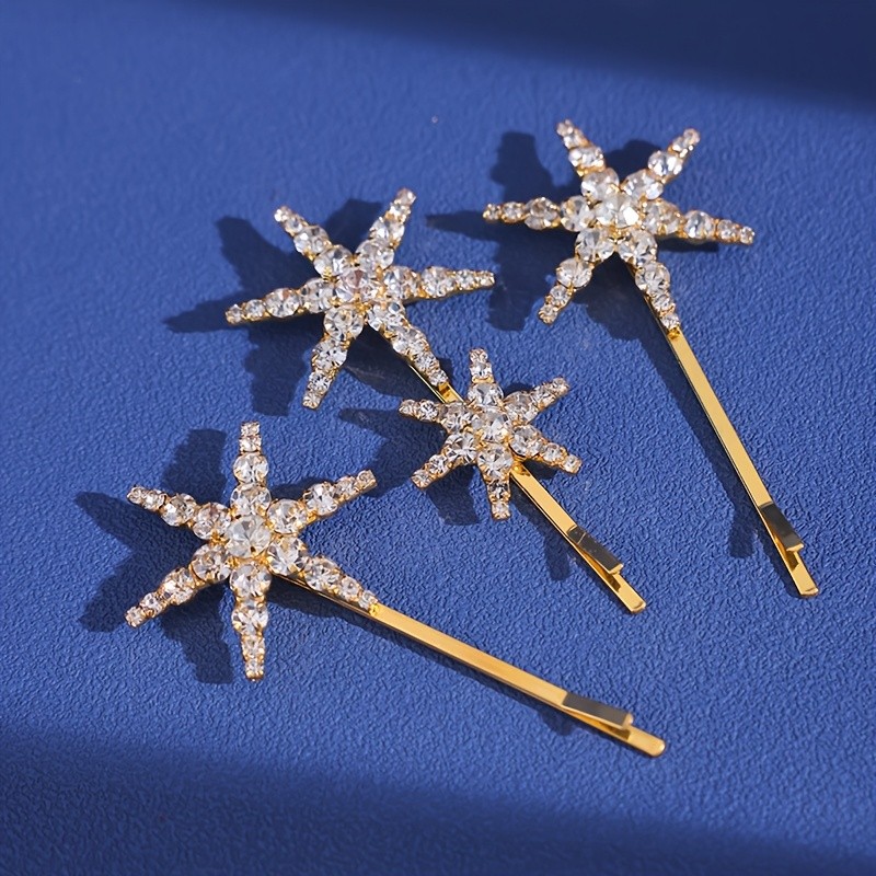 3pcs Elegant Minimalist Star Hair Clips Set, Alloy Rhinestone Embellished, Simple Luxe Six-Pointed Star Hairpins for Women, Suitable for Ages 14+, for Ramadan Gifts