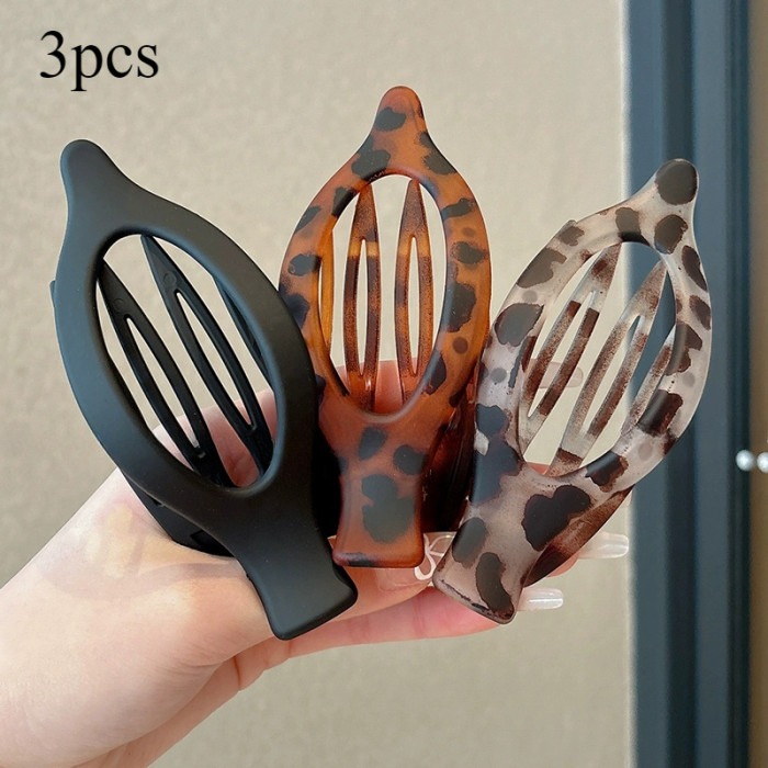 3pcs Elegant Leopard Print Oval Hair Clips for Women - Matte Finish, Acrylic, Perfect for Styling & Updos