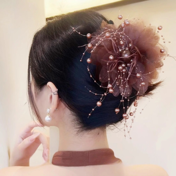 Elegant Peony Flower & Bead Tassel Hair Clip - Versatile Styling Accessory for Women, Perfect for Everyday Use