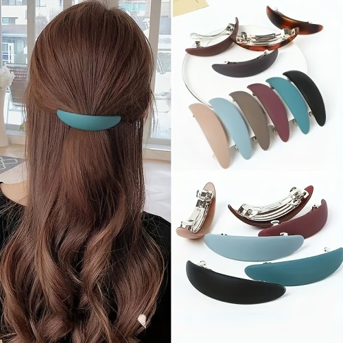 6pcs Elegant Vintage Acrylic Hair Clips Set, Solid Color Spring Clamps for Ponytails and Updos, Half-round, Hair Accessories