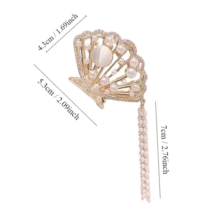 Elegant Pearl & Rhinestone Tassel Hair Clip - Zinc Alloy, Oval Shape for Women | Perfect for Everyday & Special Occasions