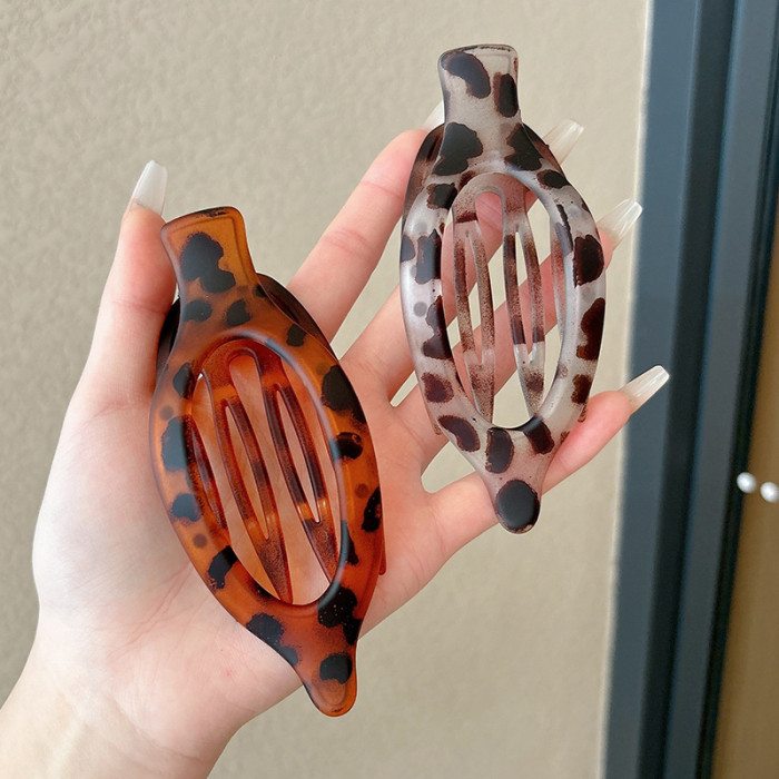 3pcs Elegant Leopard Print Oval Hair Clips for Women - Matte Finish, Acrylic, Perfect for Styling & Updos