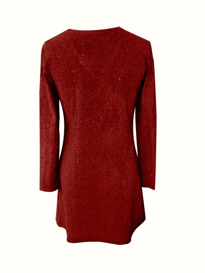 New Spring And Autumn Sequin Glitter V-Neck Long Sleeve Elegant Dress