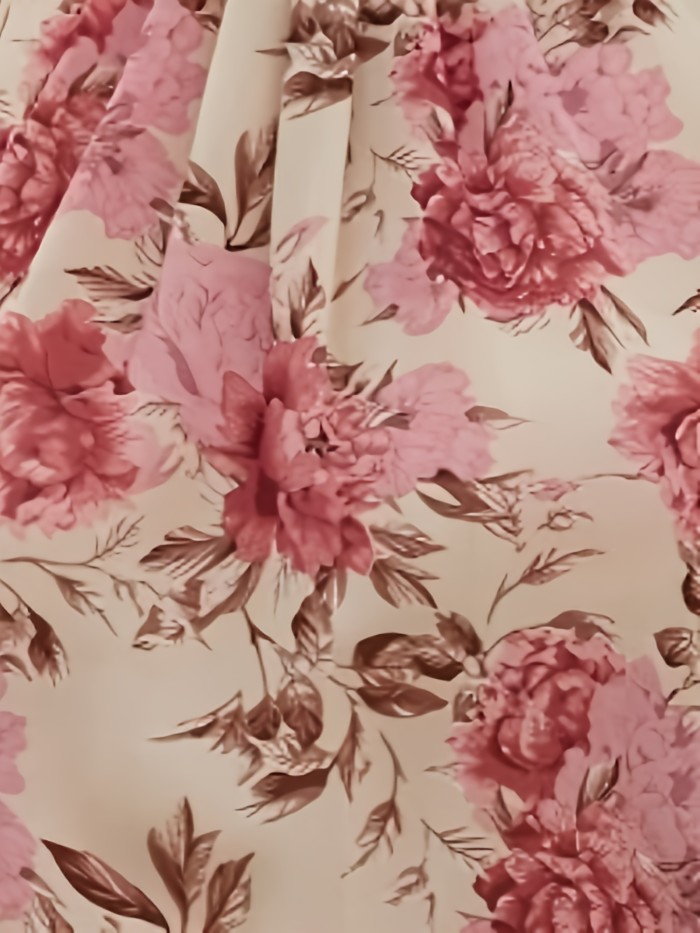 100% Polyester Sleeveless Top Elegant Floral Print Stand Collar Blouse for Women, All-Season Woven Shirt, Plus Size Blouses