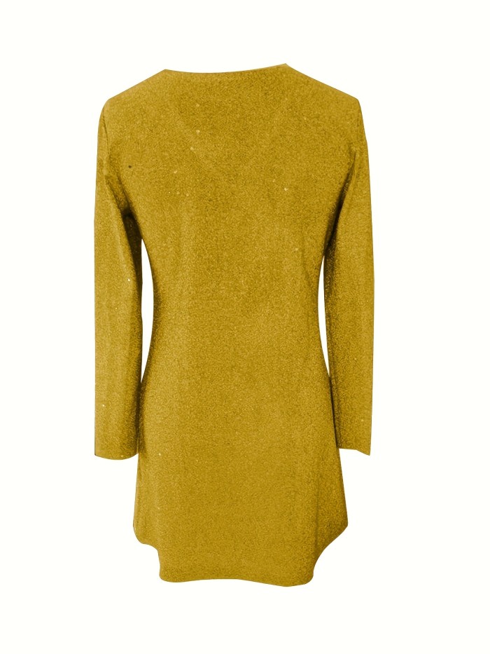 New Spring And Autumn Sequin Glitter V-Neck Long Sleeve Elegant Dress
