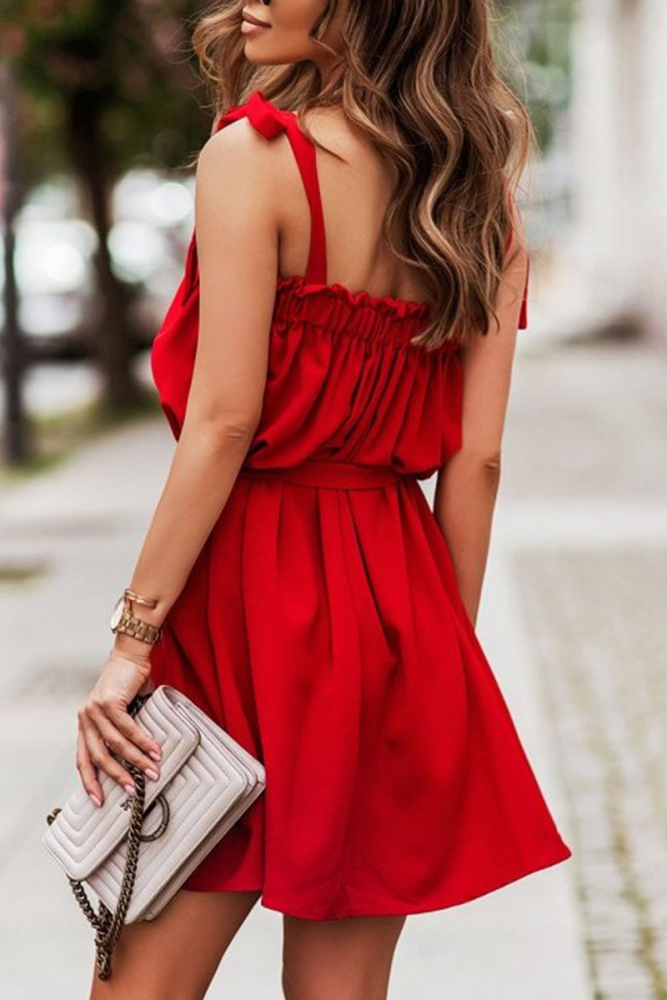 Fashion Solid Bandage Spaghetti Strap Straight Dresses(4 Colors)