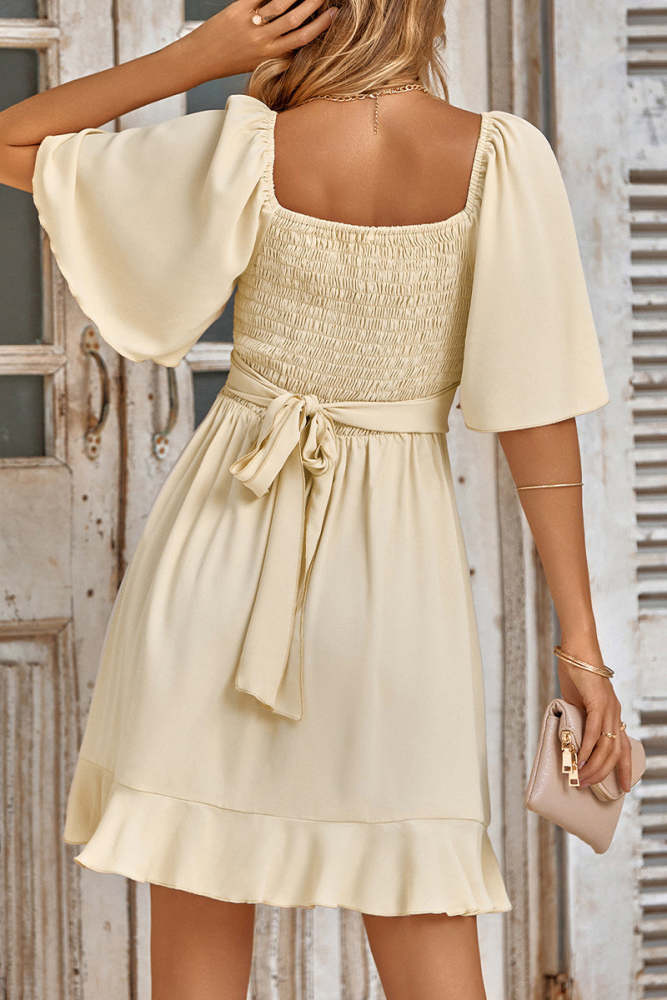 Celebrities Elegant Solid Bandage Flounce O Neck A Line Dresses(3 Colors)