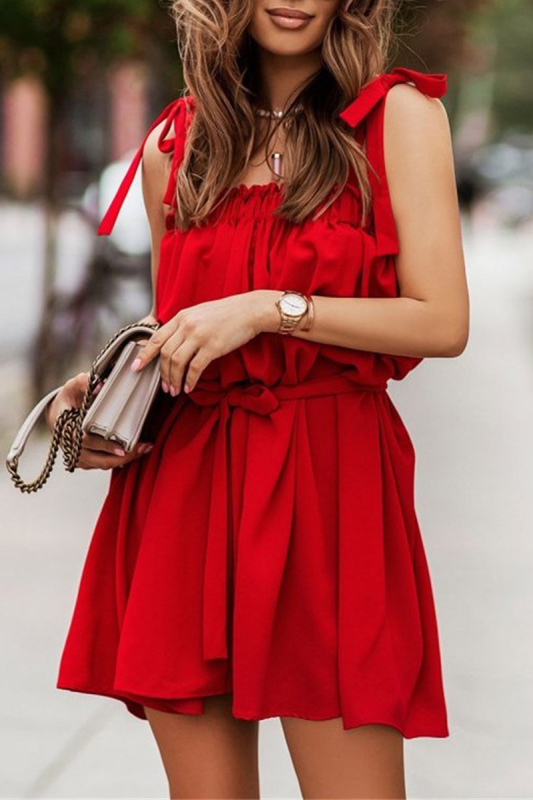 Fashion Solid Bandage Spaghetti Strap Straight Dresses(4 Colors)