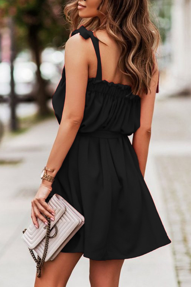 Fashion Solid Bandage Spaghetti Strap Straight Dresses(4 Colors)