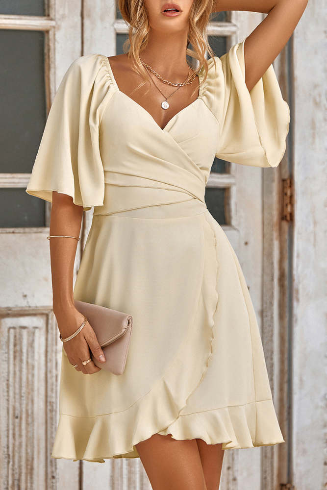 Celebrities Elegant Solid Bandage Flounce O Neck A Line Dresses(3 Colors)