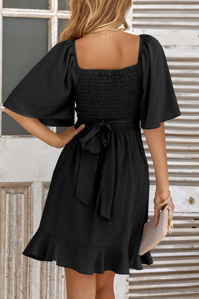Celebrities Elegant Solid Bandage Flounce O Neck A Line Dresses(3 Colors)