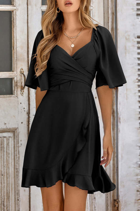 Celebrities Elegant Solid Bandage Flounce O Neck A Line Dresses(3 Colors)