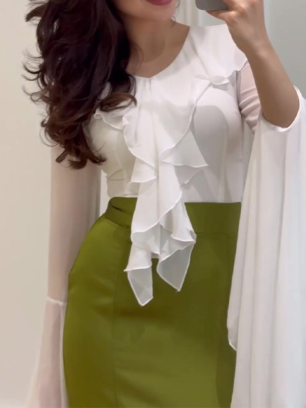 Sweet Lotus Leaves Slim-fit Lace-up Dress