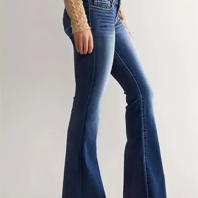 Chic Women's Stretch Flare Jeans - Sexy Slim Fit Mid-Rise Bell Bottoms with Classic Five-Pocket Design, Comfortable Cotton Blend, Perfect for Date Nights