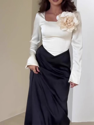 Stylish Elegant Color Contrast Flower Dress