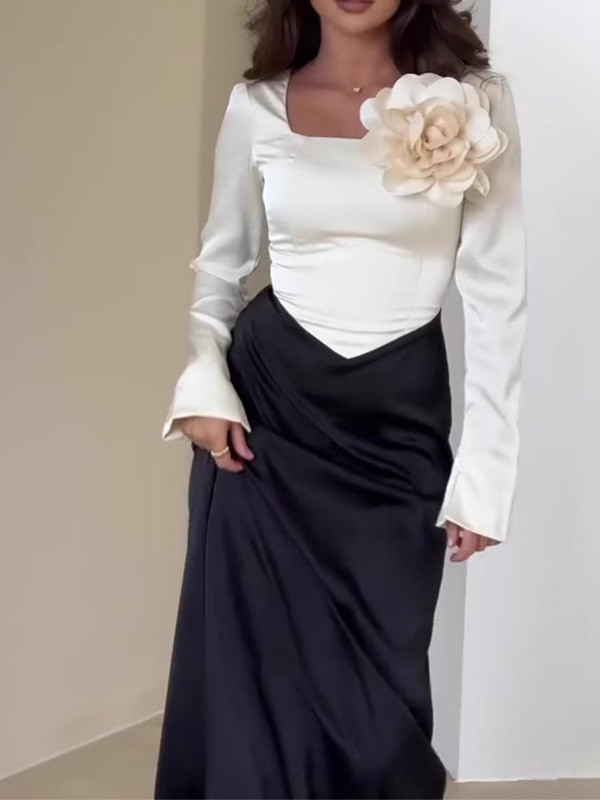 Stylish Elegant Color Contrast Flower Dress