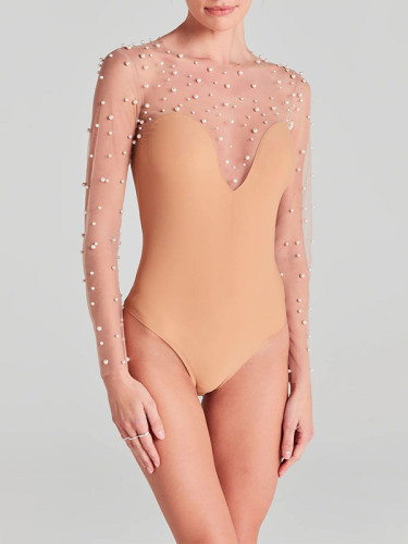 Stylish Long-Sleeved Beaded Romper