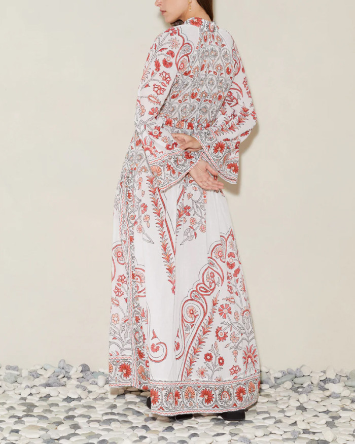 Bohemian Print Long Sleeve Dress