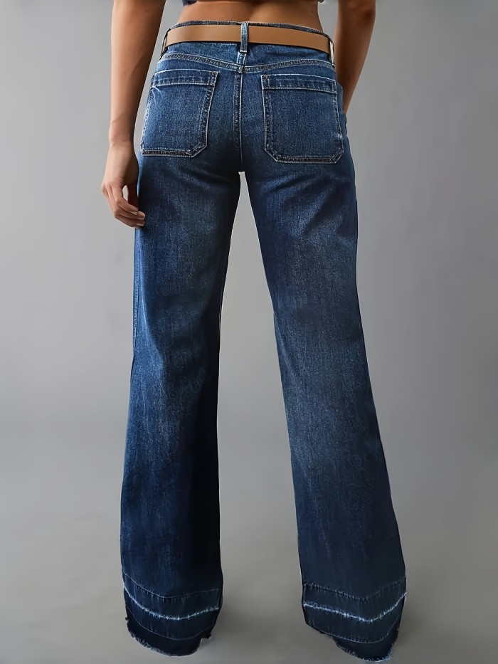 Women'S Casual Wide Leg Jeans, Mid Waist Boot Cut with Diamond Pattern, All-Season Long Length Denim Pants, Button Fly with 350g\u002Fm² Fabric Weight, 73% Viscose 25% Polyester 2% Elastane