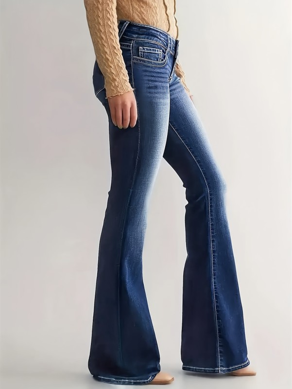 Chic Women's Stretch Flare Jeans - Sexy Slim Fit Mid-Rise Bell Bottoms with Classic Five-Pocket Design, Comfortable Cotton Blend, Perfect for Date Nights