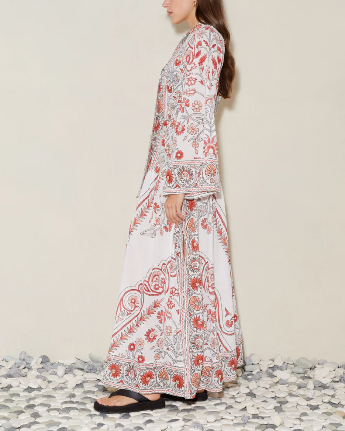 Bohemian Print Long Sleeve Dress