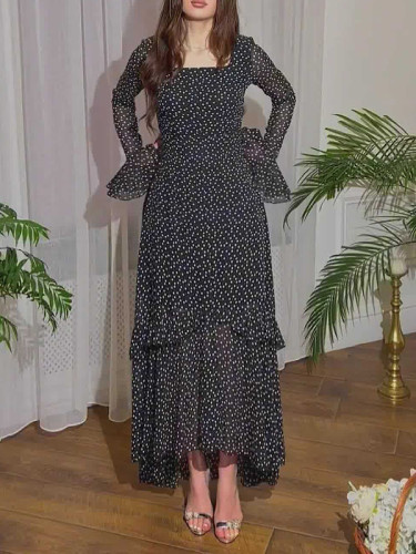 Stylish Polka Dot Lotus Sleeves Dress