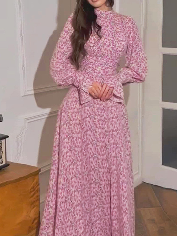 Soft Style Loose Lace-up Print Dress