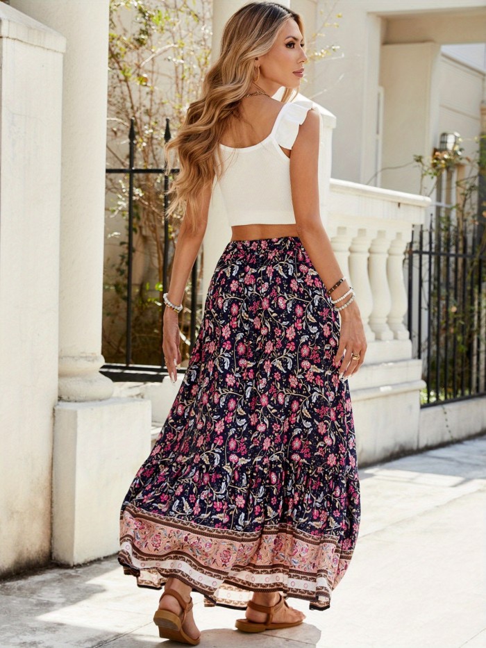 Women'S Bohemian Split Halter Skirt Seaside Holiday Beach Skirt