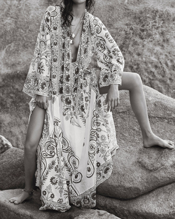 Bohemian Print Long Sleeve Dress