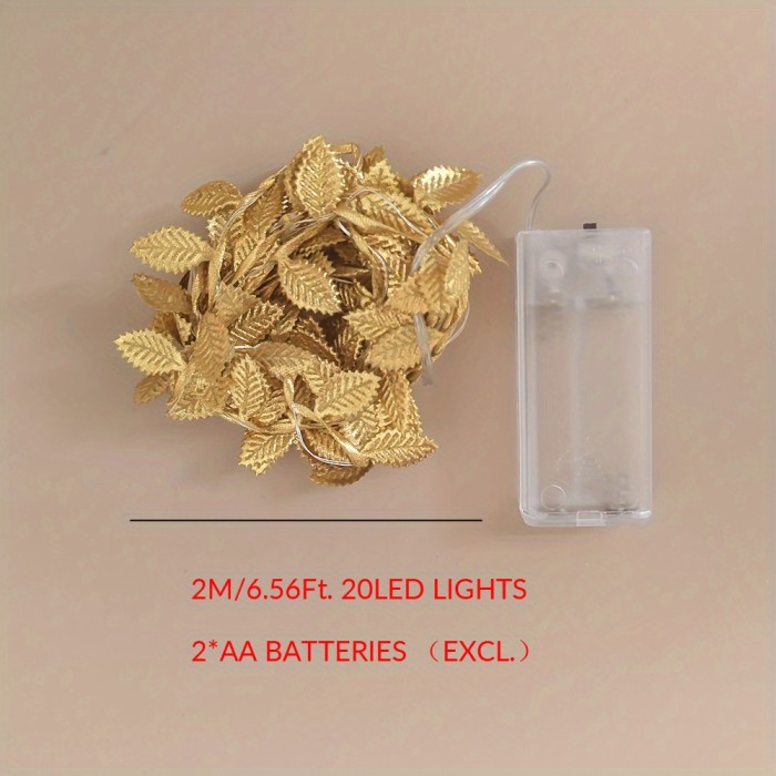 1pc 78.74inch 20led Simulation Golden Leaf Decoration String Lights, Birthday Party Ramadan Christmas Festival Decoration String Lights (Battery Not Included)
