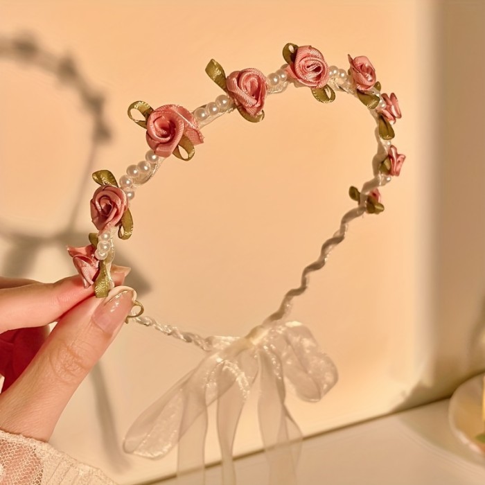 Faux Pearl Headband Simulation Flower Wreath Hair Band Summer Hair Accessories For Women