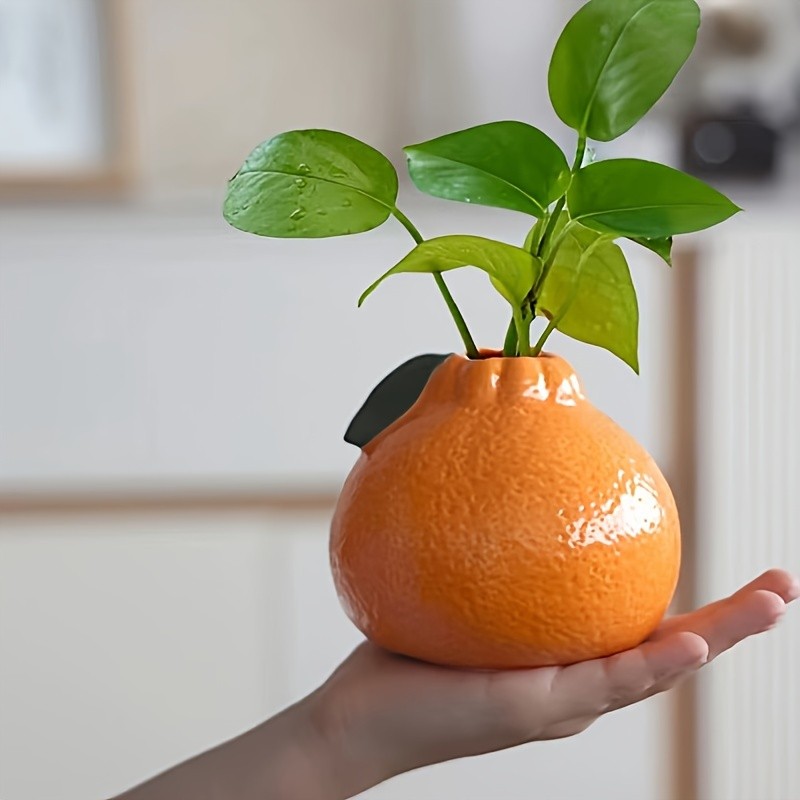1pc Fashion Orange Design Ceramic Vase, Suitable For Hydroponics - Perfect Choice For Living Room And Office Decoration